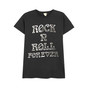 Rock N‎ Roll Forever T Shirt Black Distressed Graphic Tee Medium